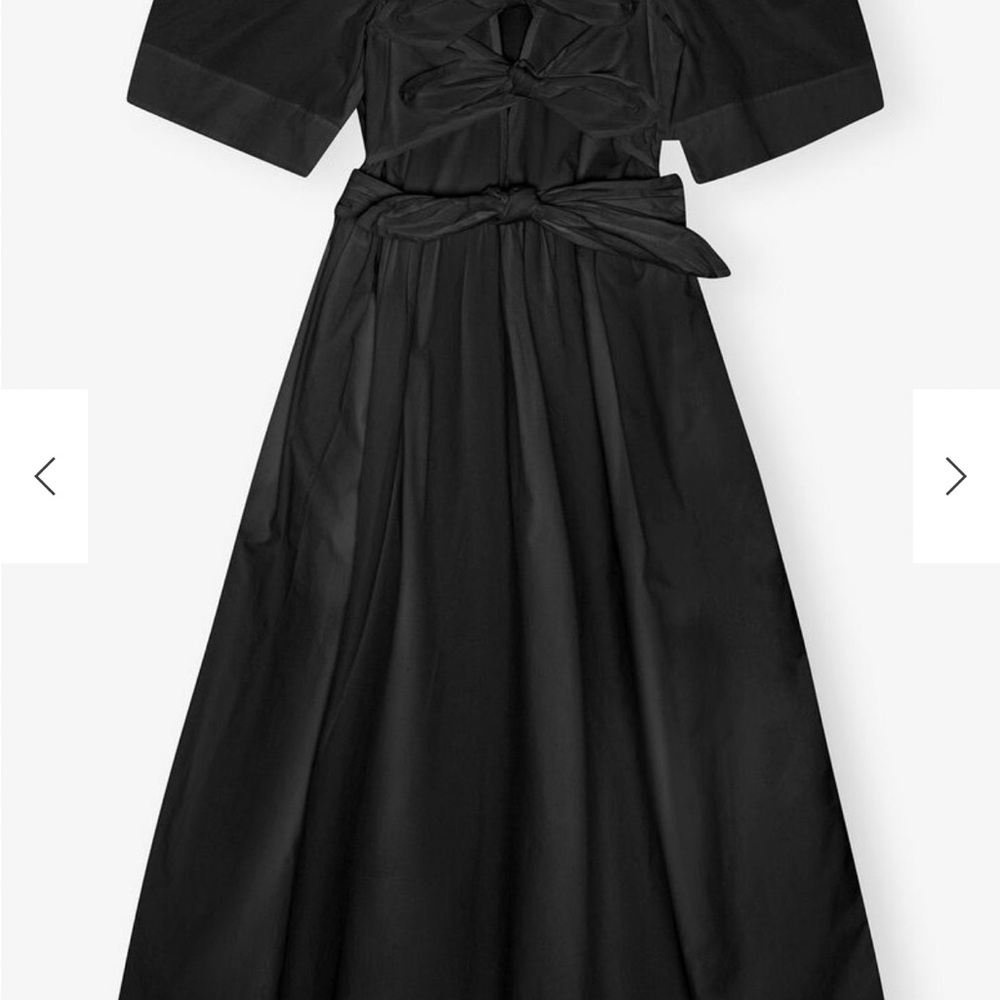 Ganni black Stretch Cotton Tie Strap Midi Dress- size 40 - Picture 2 of 8